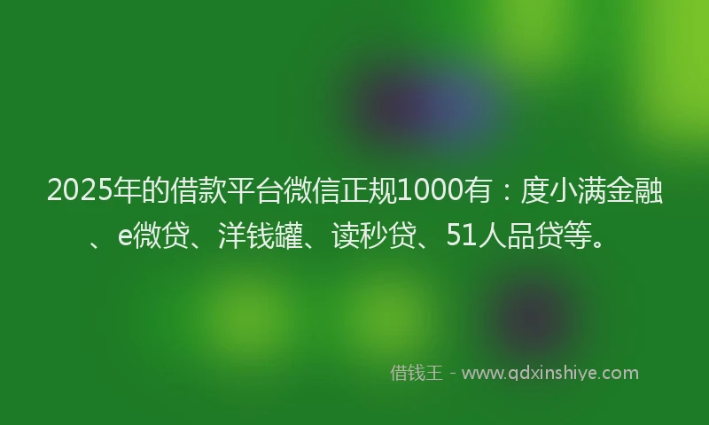 2025年的借款平台微信正规1000有：度小满金融、e微贷、洋钱罐、读秒贷、51人品贷等。
