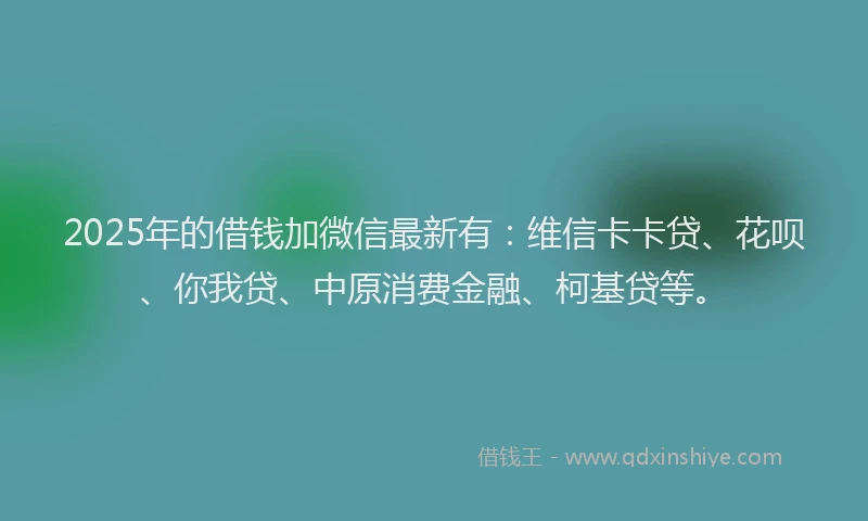 2025年的借钱加微信最新有：维信卡卡贷、花呗、你我贷、中原消费金融、柯基贷等。