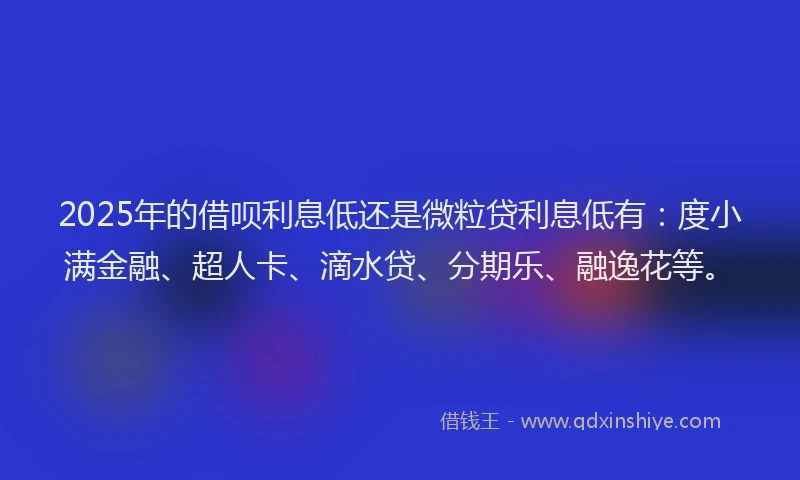 2025年的借呗利息低还是微粒贷利息低有：度小满金融、超人卡、滴水贷、分期乐、融逸花等。