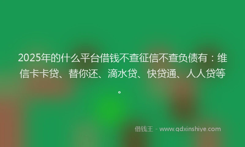 2025年的什么平台借钱不查征信不查负债有：维信卡卡贷、替你还、滴水贷、快贷通、人人贷等。