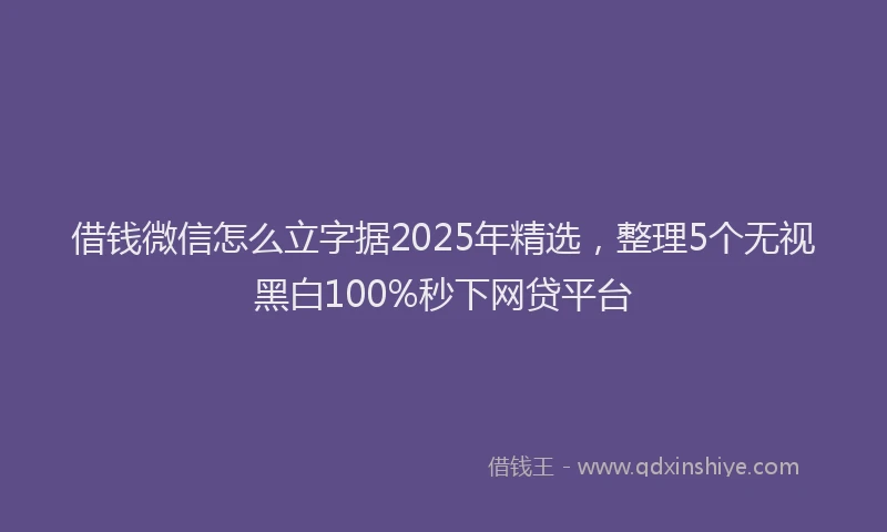 借钱微信怎么立字据2025年精选，整理5个无视黑白100%秒下网贷平台