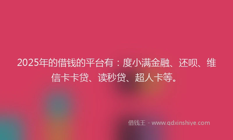 2025年的借钱的平台有：度小满金融、还呗、维信卡卡贷、读秒贷、超人卡等。