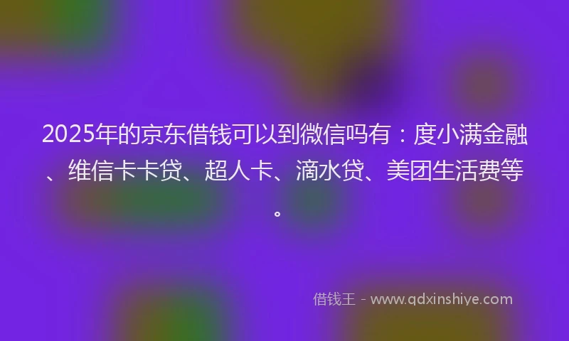 2025年的京东借钱可以到微信吗有：度小满金融、维信卡卡贷、超人卡、滴水贷、美团生活费等。