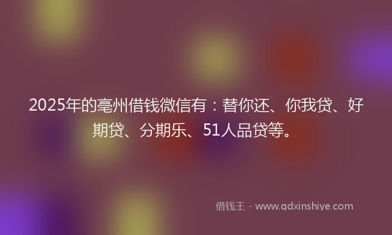 2025年的亳州借钱微信有：替你还、你我贷、好期贷、分期乐、51人品贷等。