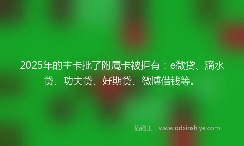 2025年的主卡批了附属卡被拒有：e微贷、滴水贷、功夫贷、好期贷、微博借钱等。