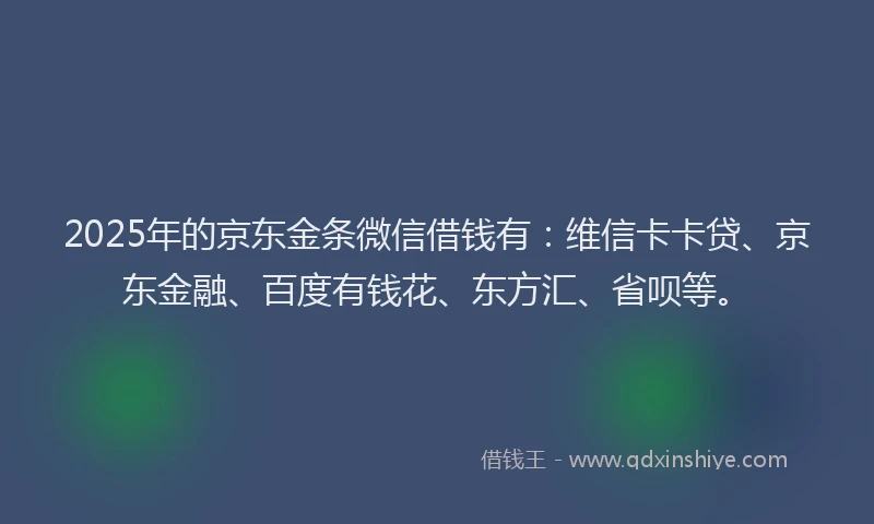 2025年的京东金条微信借钱有：维信卡卡贷、京东金融、百度有钱花、东方汇、省呗等。