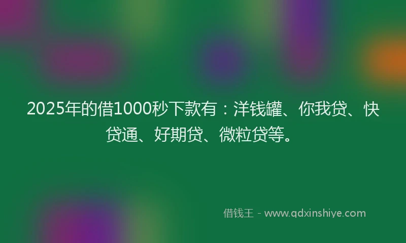 2025年的借1000秒下款有：洋钱罐、你我贷、快贷通、好期贷、微粒贷等。
