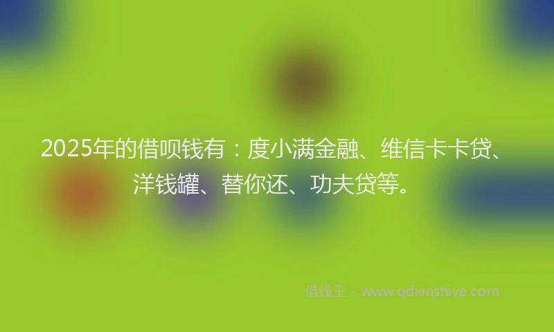 2025年的借呗钱有：度小满金融、维信卡卡贷、洋钱罐、替你还、功夫贷等。