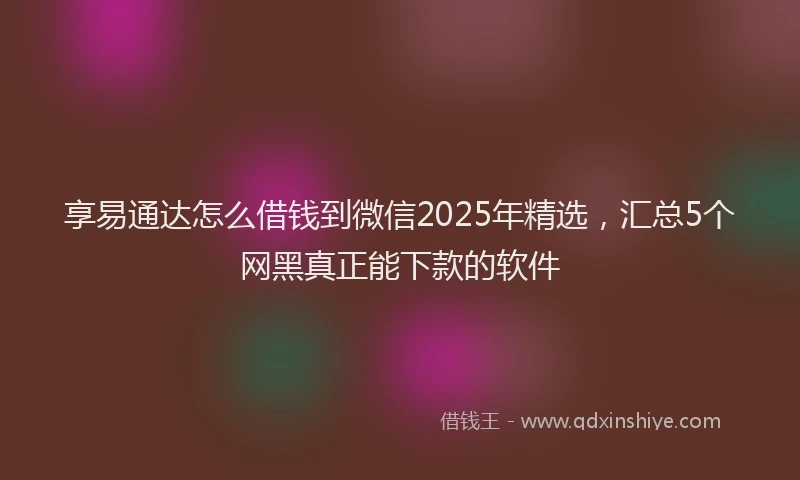 享易通达怎么借钱到微信2025年精选，汇总5个网黑真正能下款的软件