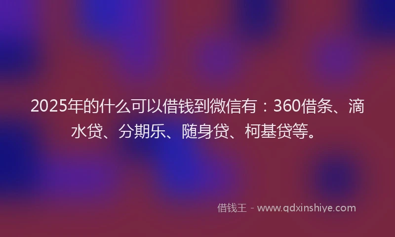 2025年的什么可以借钱到微信有：360借条、滴水贷、分期乐、随身贷、柯基贷等。