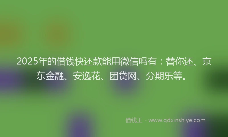 2025年的借钱快还款能用微信吗有：替你还、京东金融、安逸花、团贷网、分期乐等。