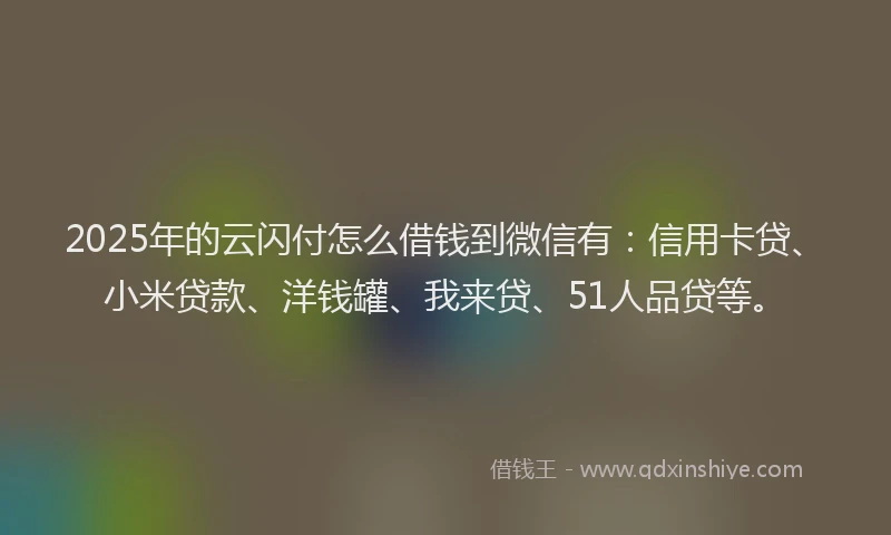 2025年的云闪付怎么借钱到微信有：信用卡贷、小米贷款、洋钱罐、我来贷、51人品贷等。