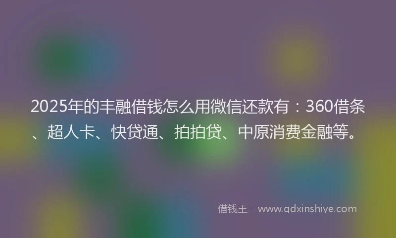 2025年的丰融借钱怎么用微信还款有：360借条、超人卡、快贷通、拍拍贷、中原消费金融等。