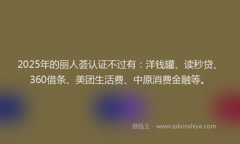 2025年的丽人荟认证不过有：洋钱罐、读秒贷、360借条、美团生活费、中原消费金融等。
