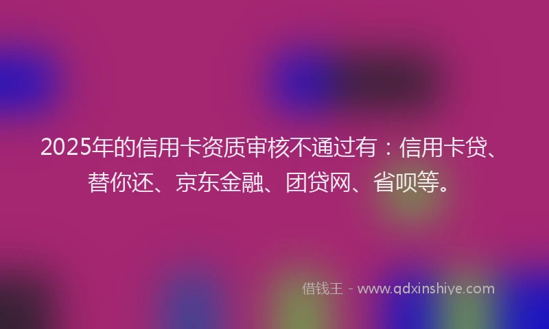 2025年的信用卡资质审核不通过有：信用卡贷、替你还、京东金融、团贷网、省呗等。