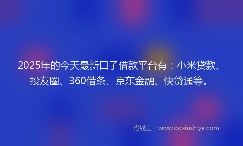 2025年的今天最新口子借款平台有：小米贷款、投友圈、360借条、京东金融、快贷通等。
