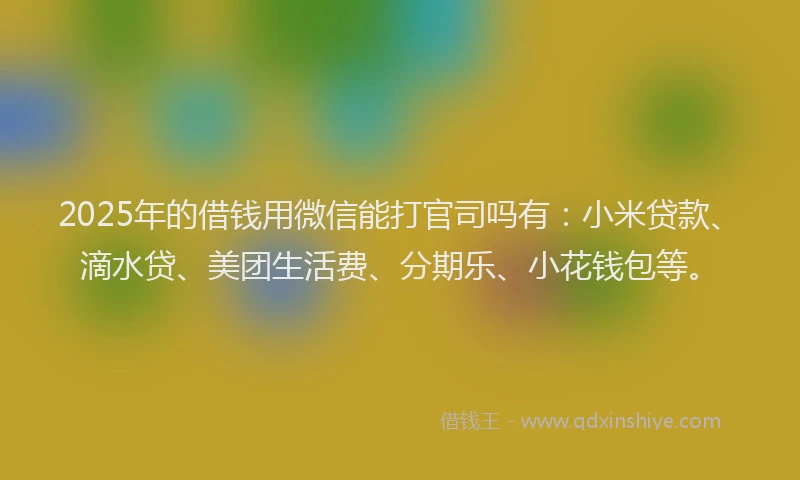 2025年的借钱用微信能打官司吗有：小米贷款、滴水贷、美团生活费、分期乐、小花钱包等。