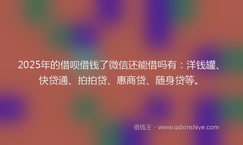2025年的借呗借钱了微信还能借吗有：洋钱罐、快贷通、拍拍贷、惠商贷、随身贷等。