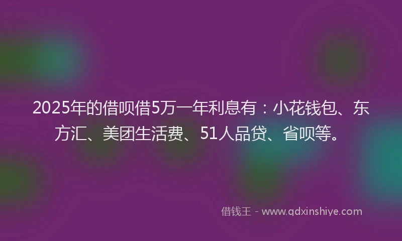 2025年的借呗借5万一年利息有：小花钱包、东方汇、美团生活费、51人品贷、省呗等。