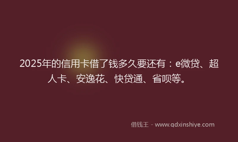 2025年的信用卡借了钱多久要还有：e微贷、超人卡、安逸花、快贷通、省呗等。