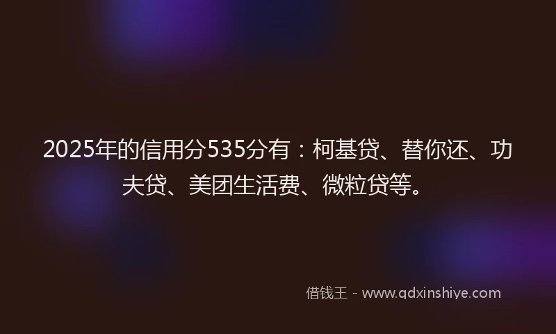 2025年的信用分535分有：柯基贷、替你还、功夫贷、美团生活费、微粒贷等。