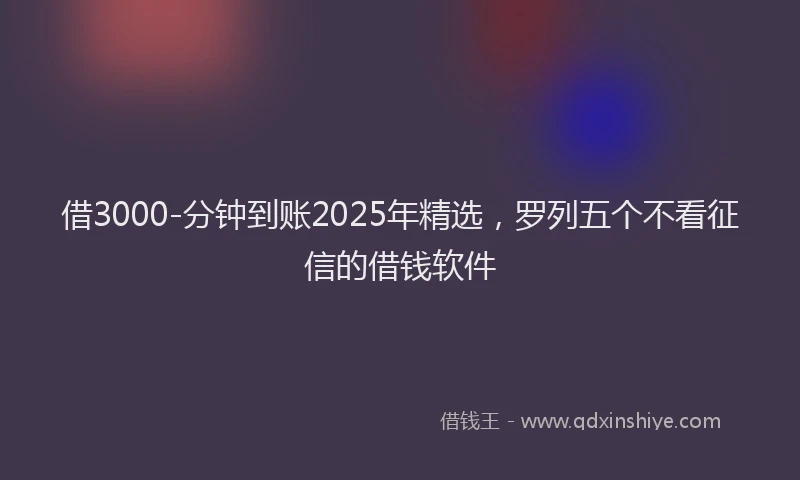 借3000-分钟到账2025年精选，罗列五个不看征信的借钱软件