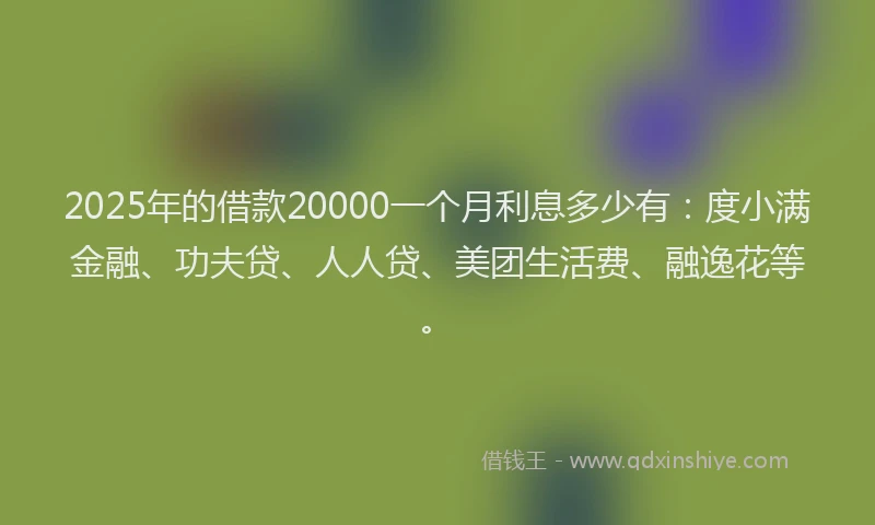 2025年的借款20000一个月利息多少有：度小满金融、功夫贷、人人贷、美团生活费、融逸花等。