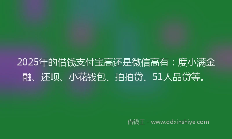 2025年的借钱支付宝高还是微信高有：度小满金融、还呗、小花钱包、拍拍贷、51人品贷等。