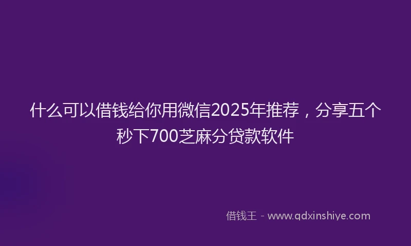 什么可以借钱给你用微信2025年推荐，分享五个秒下700芝麻分贷款软件