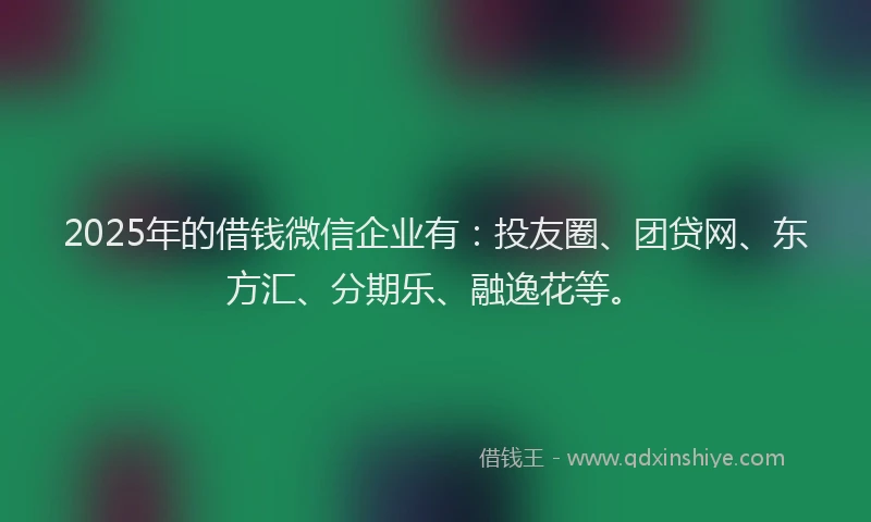 2025年的借钱微信企业有：投友圈、团贷网、东方汇、分期乐、融逸花等。
