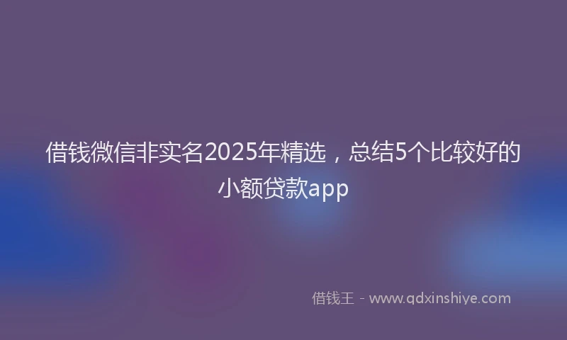 借钱微信非实名2025年精选，总结5个比较好的小额贷款app