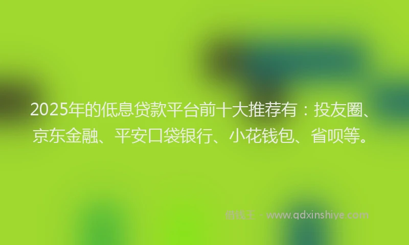 2025年的低息贷款平台前十大推荐有：投友圈、京东金融、平安口袋银行、小花钱包、省呗等。