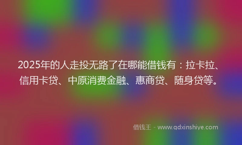 2025年的人走投无路了在哪能借钱有：拉卡拉、信用卡贷、中原消费金融、惠商贷、随身贷等。