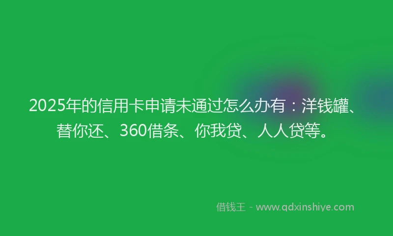 2025年的信用卡申请未通过怎么办有：洋钱罐、替你还、360借条、你我贷、人人贷等。