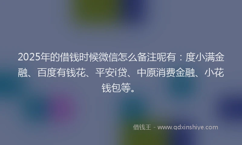 2025年的借钱时候微信怎么备注呢有：度小满金融、百度有钱花、平安i贷、中原消费金融、小花钱包等。