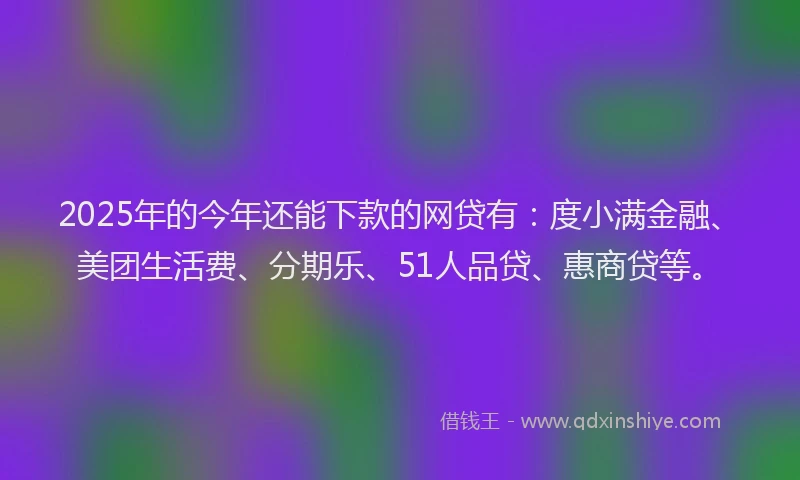 2025年的今年还能下款的网贷有：度小满金融、美团生活费、分期乐、51人品贷、惠商贷等。