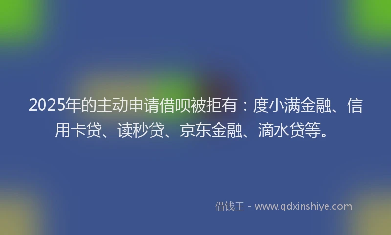 2025年的主动申请借呗被拒有：度小满金融、信用卡贷、读秒贷、京东金融、滴水贷等。