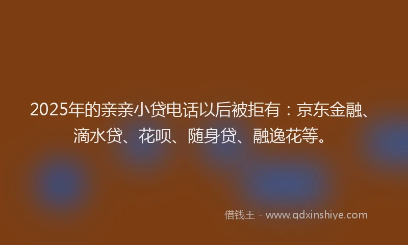 2025年的亲亲小贷电话以后被拒有：京东金融、滴水贷、花呗、随身贷、融逸花等。
