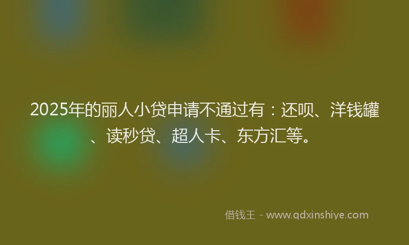 2025年的丽人小贷申请不通过有：还呗、洋钱罐、读秒贷、超人卡、东方汇等。