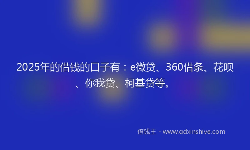 2025年的借钱的口子有：e微贷、360借条、花呗、你我贷、柯基贷等。
