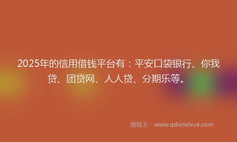 2025年的信用借钱平台有：平安口袋银行、你我贷、团贷网、人人贷、分期乐等。