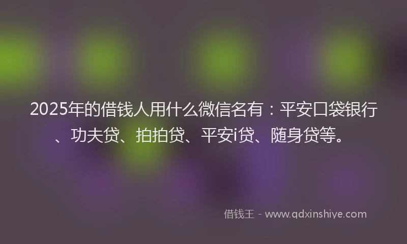 2025年的借钱人用什么微信名有：平安口袋银行、功夫贷、拍拍贷、平安i贷、随身贷等。