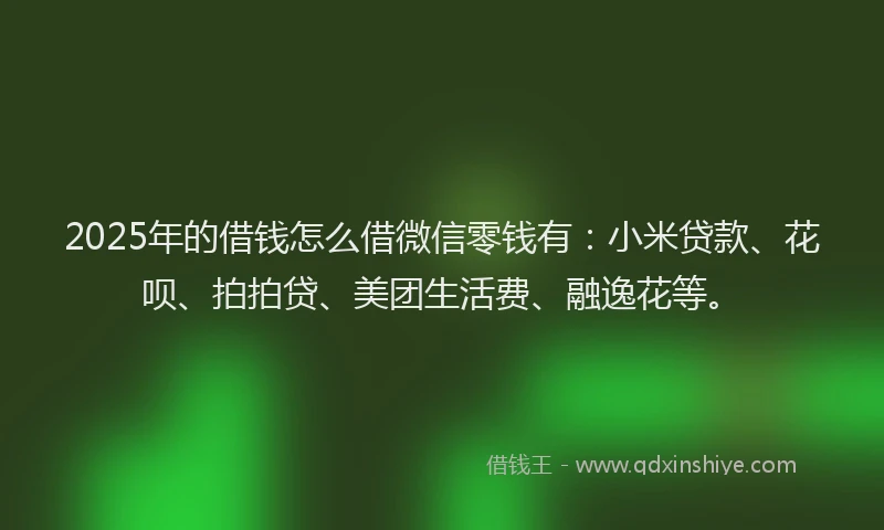 2025年的借钱怎么借微信零钱有：小米贷款、花呗、拍拍贷、美团生活费、融逸花等。