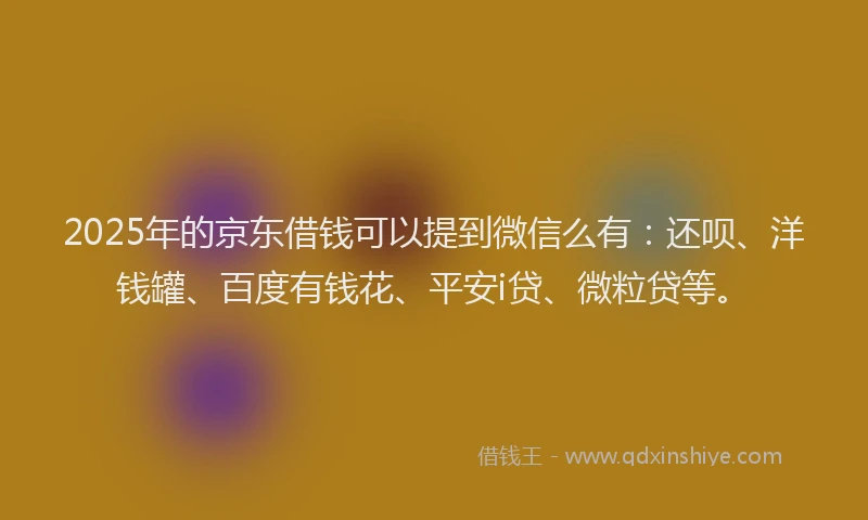 2025年的京东借钱可以提到微信么有：还呗、洋钱罐、百度有钱花、平安i贷、微粒贷等。