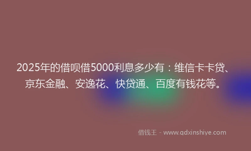 2025年的借呗借5000利息多少有：维信卡卡贷、京东金融、安逸花、快贷通、百度有钱花等。
