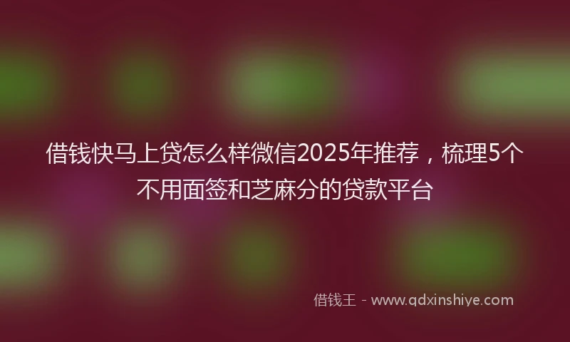 借钱快马上贷怎么样微信2025年推荐，梳理5个不用面签和芝麻分的贷款平台