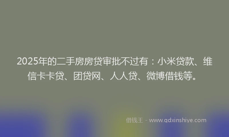 2025年的二手房房贷审批不过有：小米贷款、维信卡卡贷、团贷网、人人贷、微博借钱等。