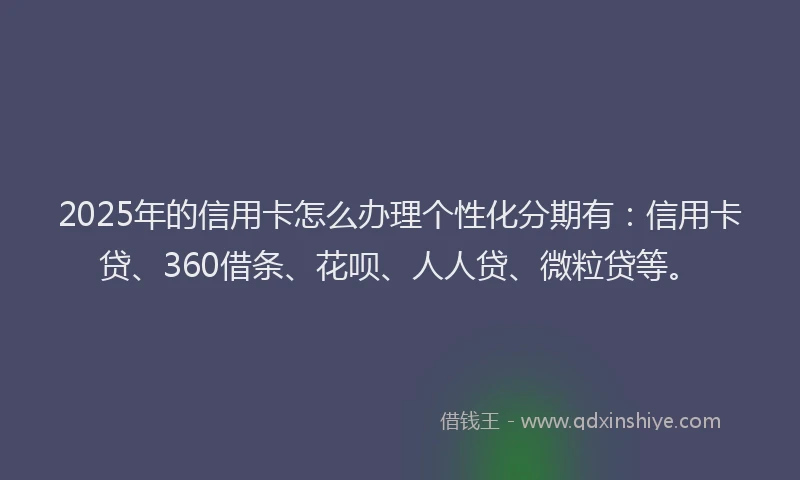 2025年的信用卡怎么办理个性化分期有：信用卡贷、360借条、花呗、人人贷、微粒贷等。