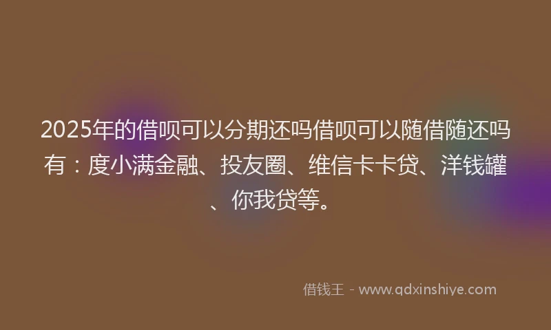 2025年的借呗可以分期还吗借呗可以随借随还吗有：度小满金融、投友圈、维信卡卡贷、洋钱罐、你我贷等。