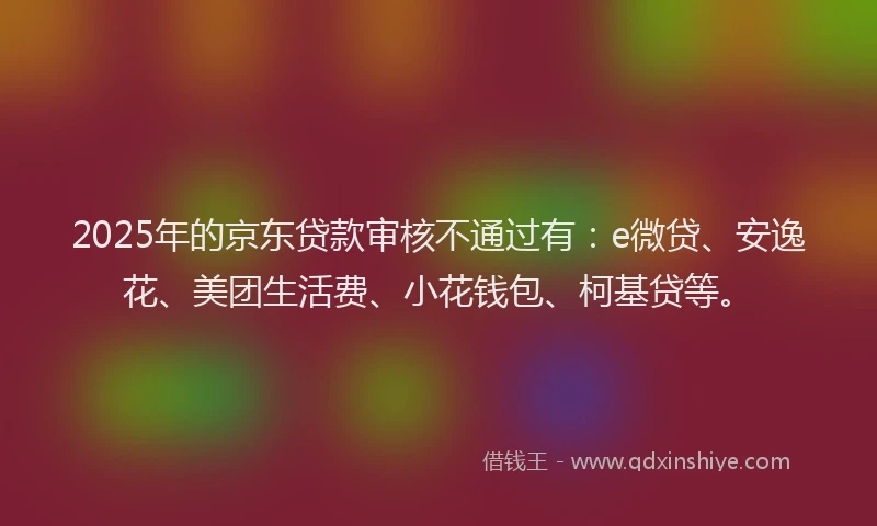 2025年的京东贷款审核不通过有：e微贷、安逸花、美团生活费、小花钱包、柯基贷等。